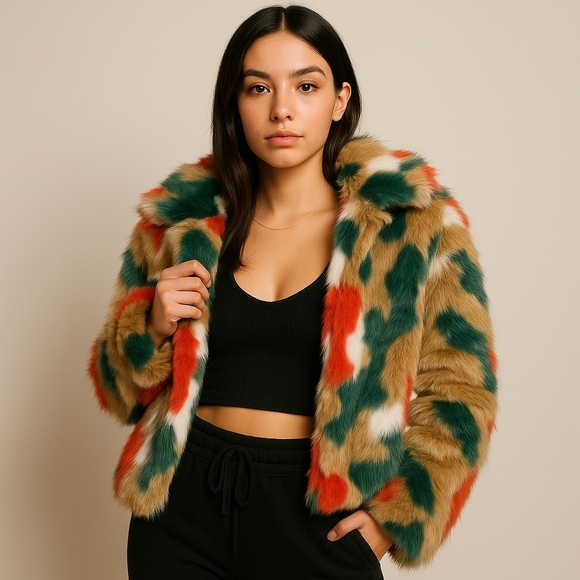 Colorblock Faux Fur Jacket – Small - NWT - Picture 1 of 7